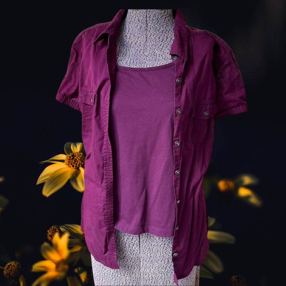 Dark Red/Maroon Casual Top w/Build in Camisole.